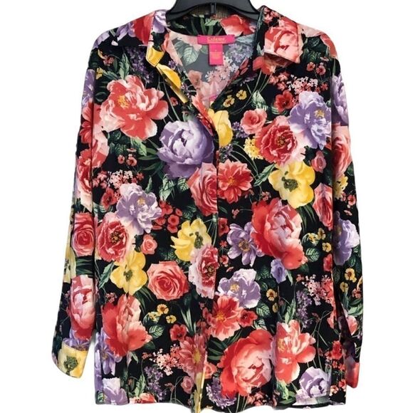 Catherine Malandrino S NWT BOHO Black Pink Garden Cottagecore Flowy Blouse - Picture 1 of 7